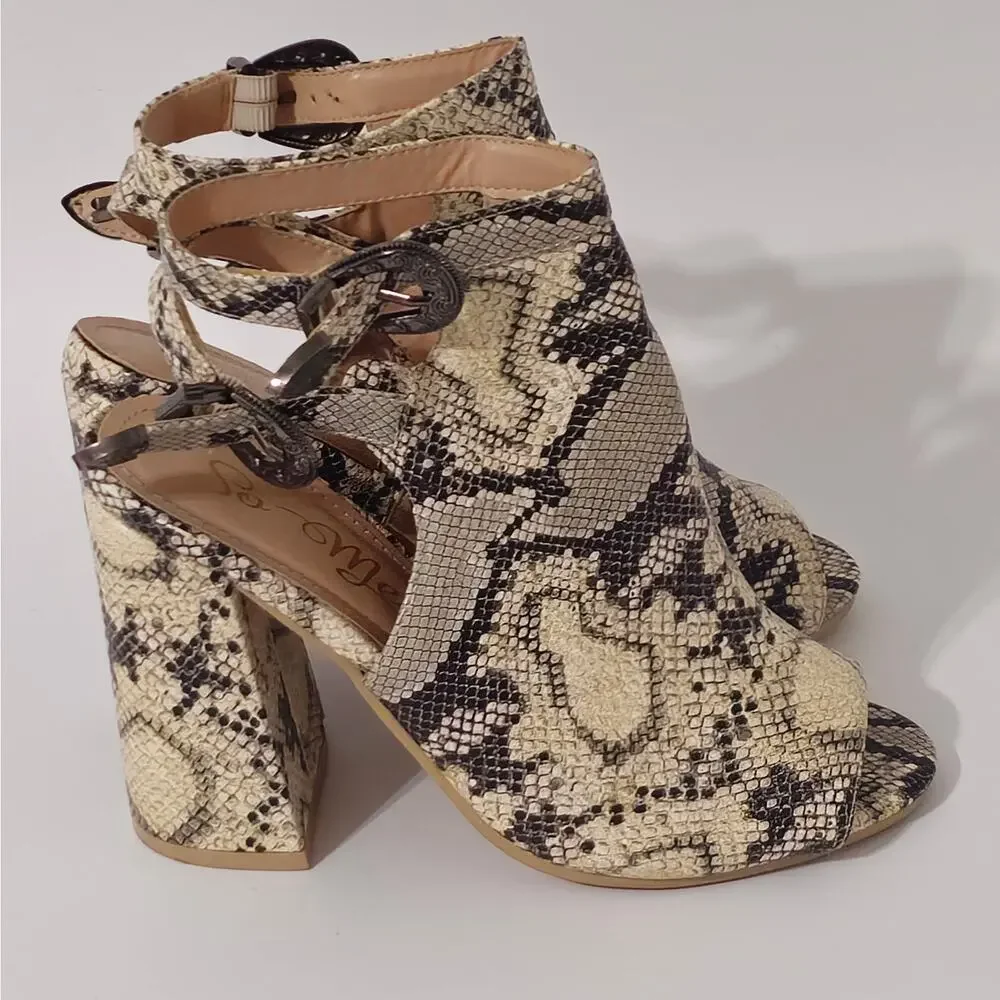 So Me Snake Skin Block Heel Size 8.5 Elias Western Buckl block Heel